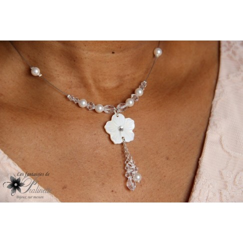 Oreste collier de mariage fleur de nacre et perles en cristal