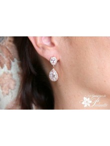 Soane rose gold boucles d'oreilles mariage strass et gouttes, bijoux mariées, clous d'oreilles oxyde de zirconium