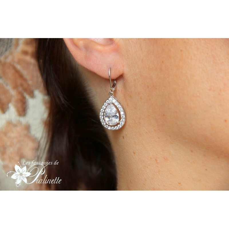 Clous boucles d'oreilles Mathilde gouttes strass zirconium