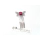 Peigne libellule et cabochon en cristal rose fuchsia, bijoux mariage, bijoux intemporels, bijoux cristal