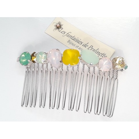 Peigne cheveux cabochons en cristal multicolore, bijoux intemporels, bijoux en cristal