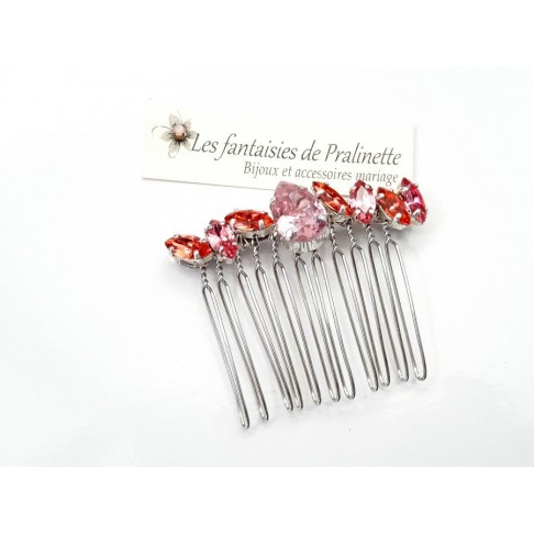 Peigne cheveux cabochons en cristal multicolore, bijoux intemporels, bijoux en cristal