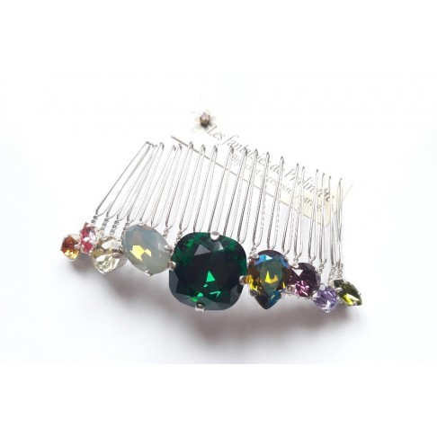 Peigne cheveux cabochons en cristal multicolore, bijoux intemporels, bijoux en cristal