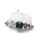 Peigne cheveux cabochons en cristal multicolore, bijoux intemporels, bijoux en cristal
