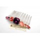 Peigne en cristal, peigne cabochons en cristal améthyste et rose pêche