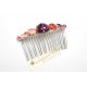 Peigne en cristal, peigne cabochons en cristal améthyste et rose pêche