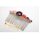Peigne en cristal, peigne cabochons en cristal améthyste et rose pêche