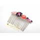 Peigne en cristal, peigne cabochons en cristal améthyste et rose pêche