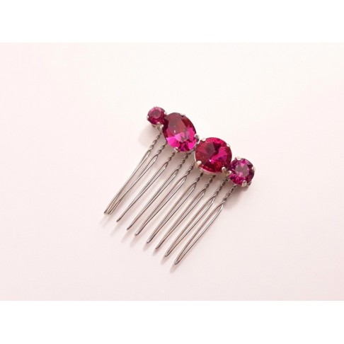 Alaman peigne en cristal rose fuchsia
