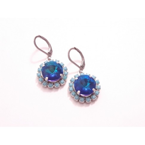 Boucles D'oreilles Pendantes Bleu Turquoise Strass & Or, Dormeuses - Neuf Avec étiquettes, Marque Tres.Or