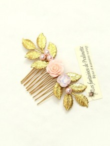 Mala peigne bohème fleur et cristal rose, bijoux mariage, bijoux intemporels, bijoux cristal