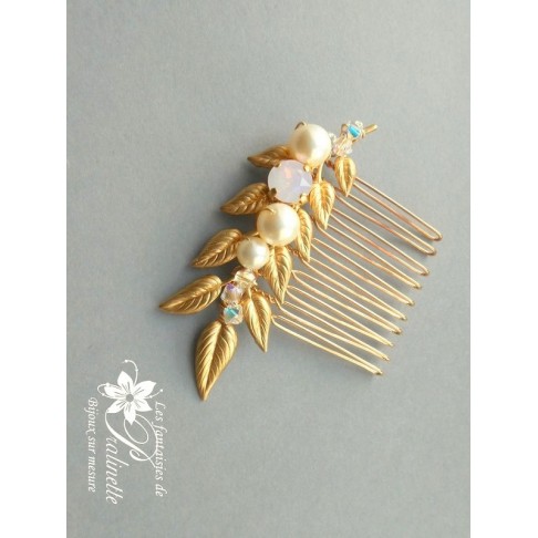 Peigne mariage Yanina branchage feuilles dorées