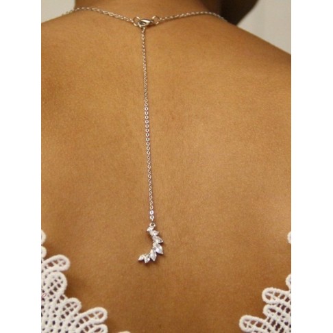 Pendentif de dos mariage croissant de lune sertis marquises