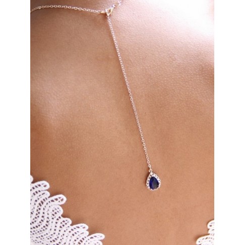 Pendentif de dos goutte baroque dorée et bleu saphir Belinda