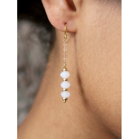 Bijoux mariage boucles d'oreilles Maéline en plaqué or et cristal blanc opal