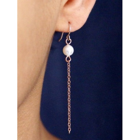 Longues boucles d'oreilles mariage rose gold  filled et perles de culture Perry