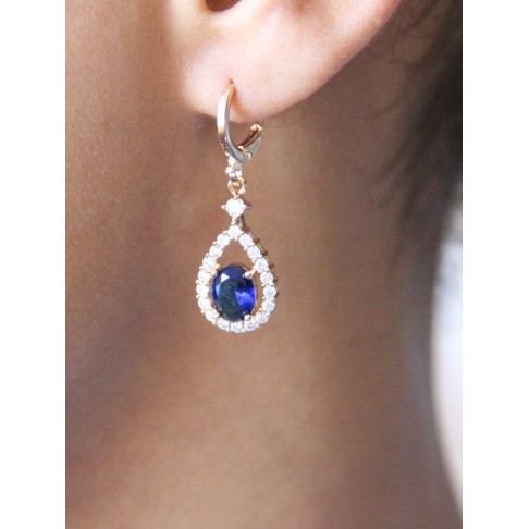 Boucles d'oreilles dormeuses gouttes ajourées et strass oxyde de zirconium