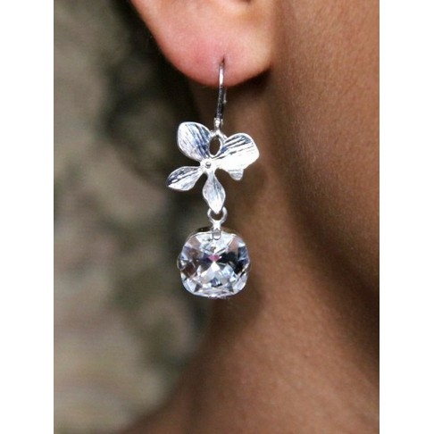 Boucles d'oreilles orchidées et cristal, bijoux mariage, bijoux intemporels