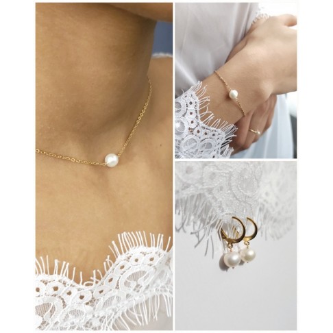Parure bijoux mariage Une perle, Collier, bracelet perles, boucles d'oreilles