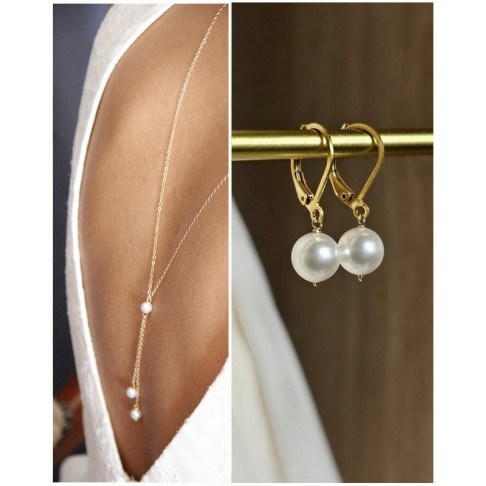 Parure bijoux mariage Ethan collier de dos et boucles d'oreilles Stany