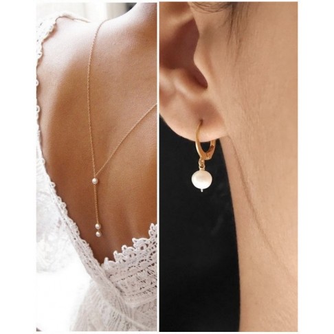 Bijoux mariage ensemble parure collier dos nu et mini-creoles Ethan