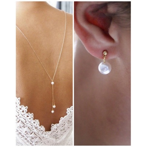 Parure mariage collier de dos Ethan et clous d'oreilles Stany