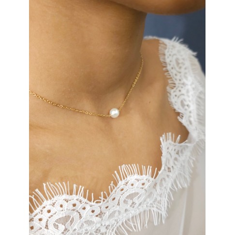 Collier de mariage en gold filled et perle solitaire