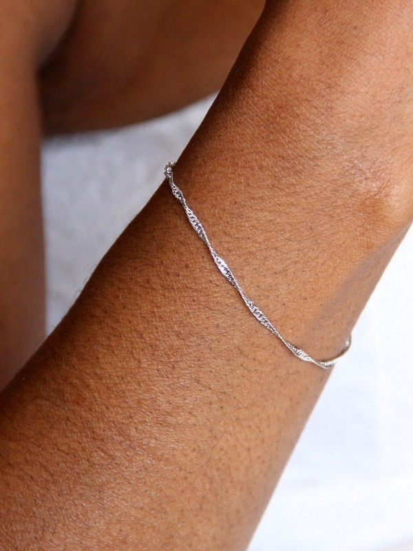 Bracelet Maille Singapour En Argent Massif 925 - 18 Cm, Garanti Sans Nickel, Neuf Avec étiquettes