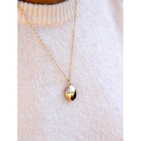 Pendentif ovale cassolette porte-photo et zirconium gold filled