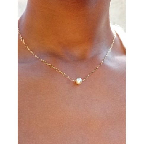 Collier Alba perle de culture pêche gold filled mailles atlernées