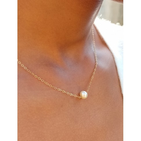 Collier Nilé chaîne gold filled et perle de culture pêche