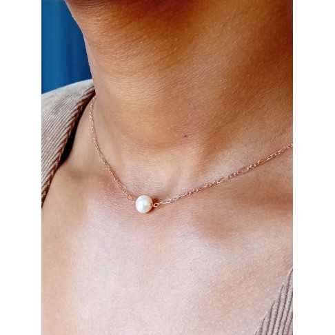 Collier Rajee perle de culture rose gold filled mailles atlernées style vintage