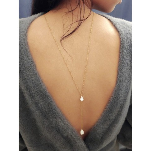 Collier bijou de dos fleurs de nacre jacinthe