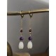Boucles d'oreilles fleurs de nacre, améthyste et grenat