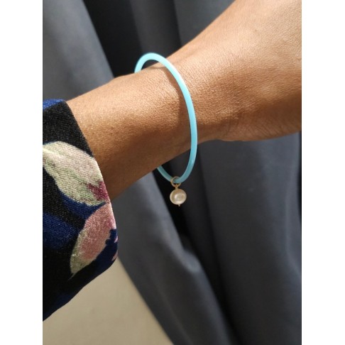 Bracelet jonc silicone et perle de culture d'eau douce