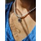 Collier tour de cou perles de culture d'eau douce et pendentif améthyste