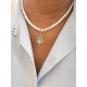 Collier tour de cou perles de culture et amulette pendule pierre de lune