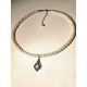 Collier tour de cou perles de culture et amulette pendule pierre de lune
