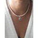 Collier perles de culture grains de riz rose saumon et grenat