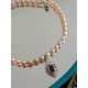 Collier perles de culture grains de riz rose saumon et grenat
