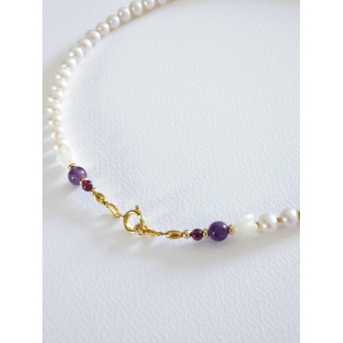Collier perles de culture Avalon, jacinthe en nacre, perles fines