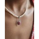 Collier perles de culture grains de riz et amulette rubis Saïra