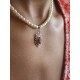 Collier perles de culture grains de riz et amulette rubis Saïra