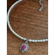 Collier perles de culture grains de riz et amulette rubis Saïra