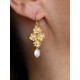 Boucles d'oreilles mariage cascade fleurs pensées ciselées - Prêt à porter mariage