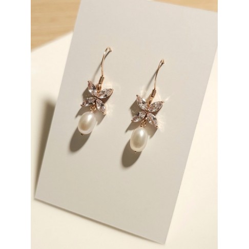 Boucles d'oreilles Icône rose gold et perles de culture - prêt à porter