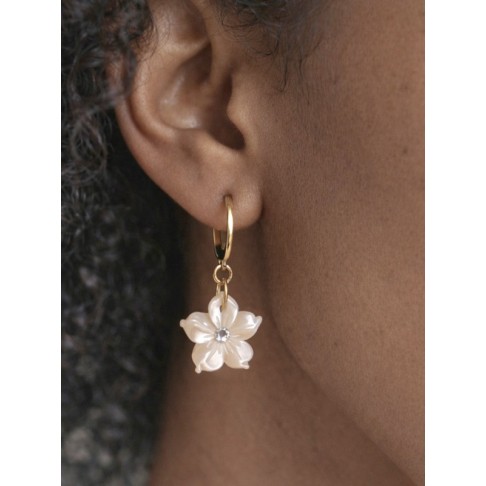 Boucles d'oreilles fleurs de nacre, petite créole